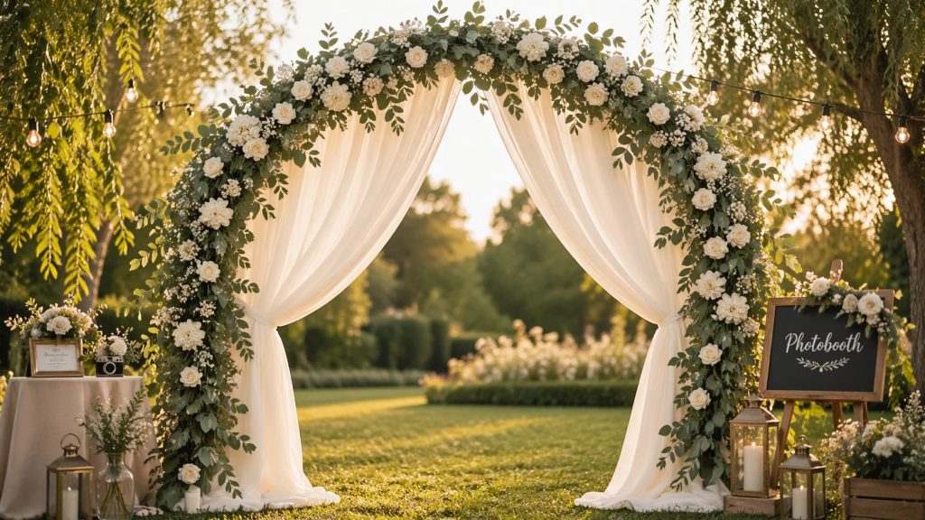 Arche de mariage utilisée comme photobooth lors d'une réception