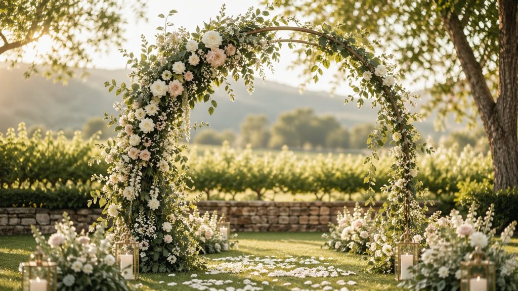 Comment décorer une arche de mariage avec des fleurs et voilages
