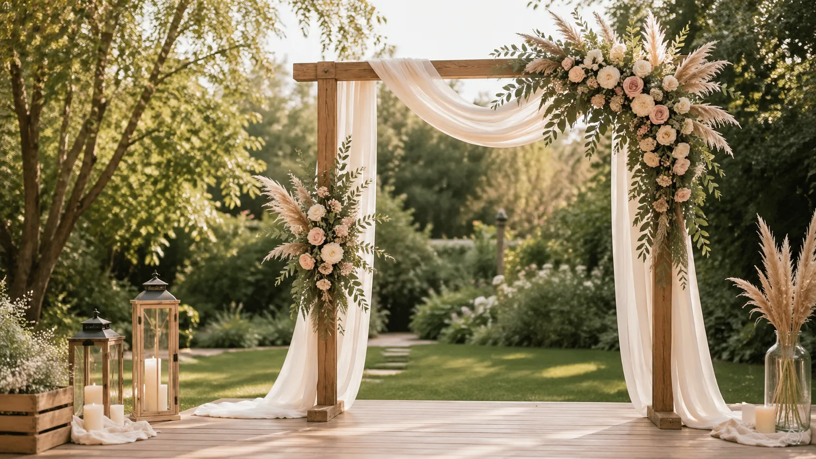 Décoration de cérémonie laïque en extérieur avec arche fleurie