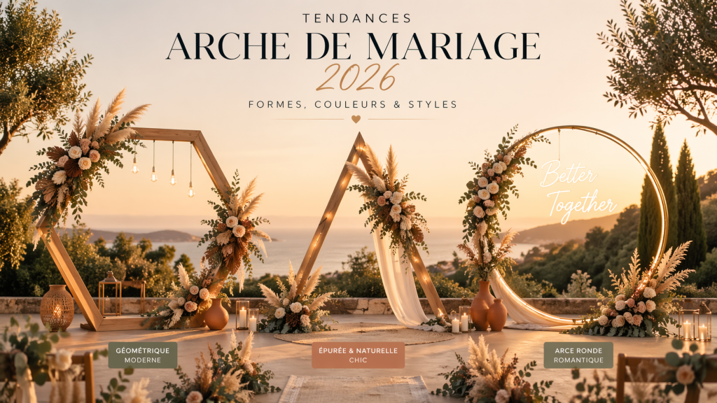 Tendances arche de mariage 2026 : formes, couleurs et styles